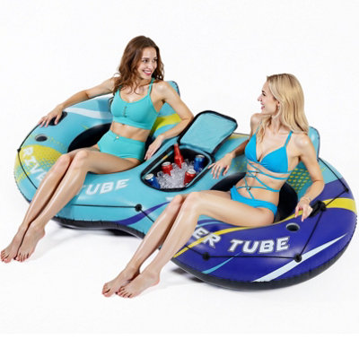 B&Q Inflatable Tube Float Adult, Swimming Lounger Raft With Grab Handles For Water Fun, Yellow Dots