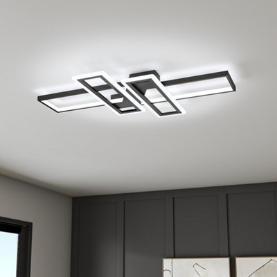Living And Home Geometric Black Frame Rectangular Integrated Led Semi Flush Ceiling Light Fixture In White Light 90Cm from B&Q