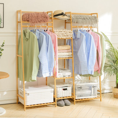 Bamboo Trapezoid Clothes Rack Clothes Hanging Rack Stand With 5 Tiers Storage Shelves from B&Q