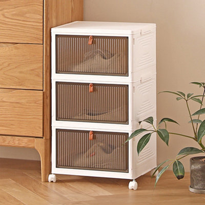 Living And Home 3 Tiers White Thicken Stackable Foldable Plastic Closet Shoe Storage Box With Wheels from B&Q