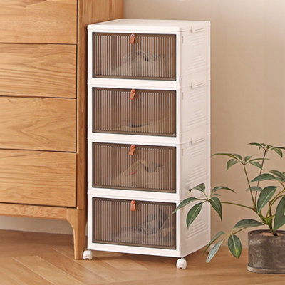 Living And Home 4 Tiers White Thicken Stackable Foldable Plastic Closet Shoe Storage Box With Wheels from B&Q
