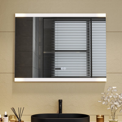 Living And Home Rectangular Frameless Anti-Fog Dimmable Led Vanity Bathroom Mirror With Clock 80X60Cm from B&Q