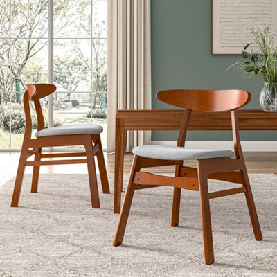 Living And Home Dining Chair Set Of 2 Grey Linen Upholstered Dining Chairs With Rubberwood Legs from B&Q