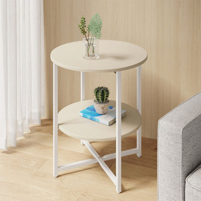 B&Q -  White Small Round Bedside Table Coffee Table With 2 Tier
