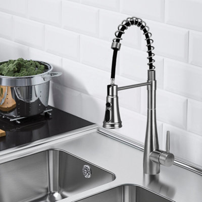 Living And Home Silver Pre-Rinse Pull-Down Swivel Kitchen Mixer Tap Faucet from B&Q