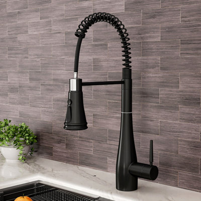 Living And Home Black Pre-Rinse Pull-Down Swivel Kitchen Mixer Tap Faucet from B&Q