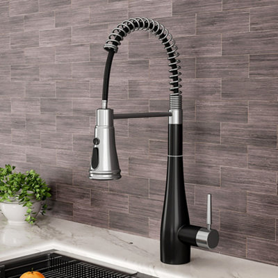 Living And Home Black And Chrome Pre-Rinse Pull-Down Swivel Kitchen Mixer Tap Faucet from B&Q