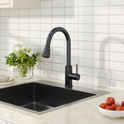 Living And Home Black Retractable Commercial Pull Out Kitchen Tap Mixer Tap Faucet from B&Q