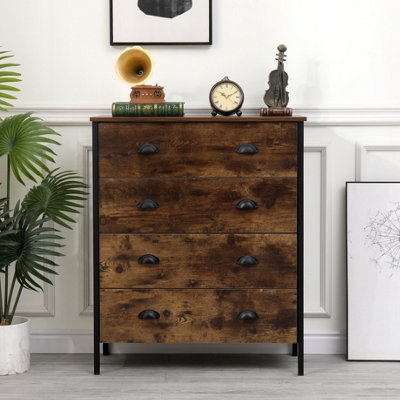 Furniturehmd Rustic Brown 4 Drawers Chest Storage Sideboard Cabinet With Metal Handle For Bedroom,kitchen,living Room from B&Q