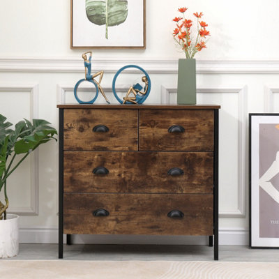 Furniturehmd 4 Drawers ChestBedroom Furniture,rustic Brown Cabinet Sideboard Cupboard from B&Q