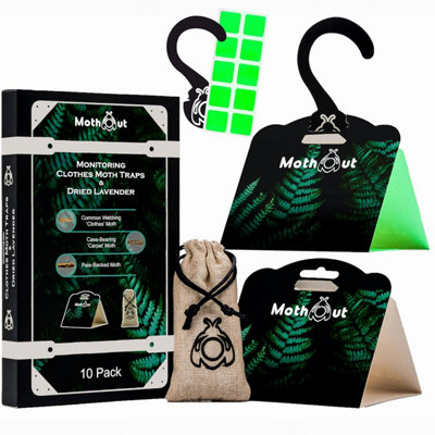 Mothout 10 Pheromone Clothes Moth TrapsCarpet Trap + Lavender Freshener + 10 Glowing Pads + Ebook With Moths Prevention & from B&Q