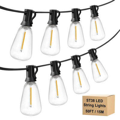 Kerry Outdoor String Lights Mains Powered15 M / 50 Ft Festoon Ip 45 Waterproof With 25+2 St 38 Led Globe BulbsShatterproof from B&Q