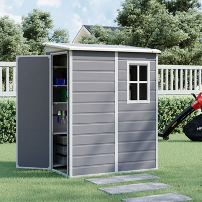 Lifeideas 149.8Cm W Grey Plastic Outdoor Garden Storage Shed Tool Shed With Window, Lockable Door, 5 X 4 Ft