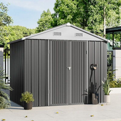 Lifeideas 238.8Cm W Grey Outdoor Garden Metal Storage Shed With Anti-Corrosion Coating, 8X6 Ft