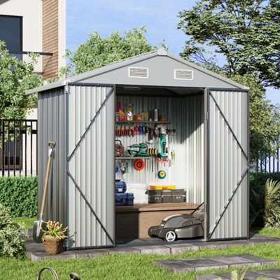 Lifeideas 200Cm W Grey Outdoor Garden Metal Storage Shed With Anti-Corrosion Coating, 6X4 Ft