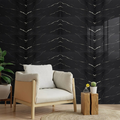 Garden Sanctuary Sleek Black Marble Waterproof Adhesive Tile StickersSet Of 10 (60Cm X 30Cm) For Living Room,bathroom & Kitchen Decor from B&Q