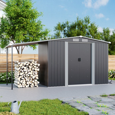 Thehotsale 8 X 4 Ft Metal Shed 2 Door Garden Storage Shed With Awning In Dark Grey