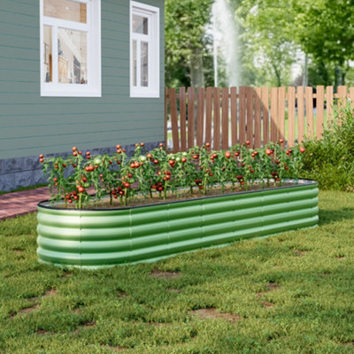 Thehotsale 320Cm W X 80Cm D Raised Garden Bed Kit Oval Shaped Galvanized Metal Planter Box For Vegetables Flower Gardening Light Green from B&Q