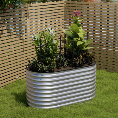 Thehotsale 160Cm W X 80Cm D Silver Oval-Shaped Galvanized Raised Garden Beds Outdoor Metal Planter Box For Vegetables Gardening from B&Q
