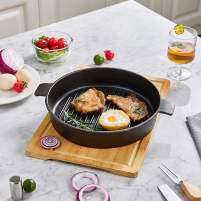 Thehotsale 24Cm Dia Black Frying Pans Round Cast Iron Grill Pan from B&Q