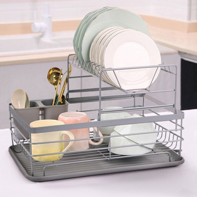 Thehotsale 2 Tier Metal Dish Drainer Rack Sink Washing Plates Draining Board In Silver