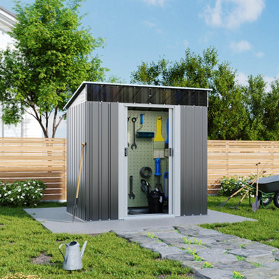 Thehotsale Charcoal Black Galvanized Steel Acrylic Storage Shed Outdoor Shed Slope Roof Double Door