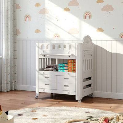 Thehotsale Baby Changing Table With 4 Drawers And 1 Storage Shelf Mobile Changing Station With Adjustable Height