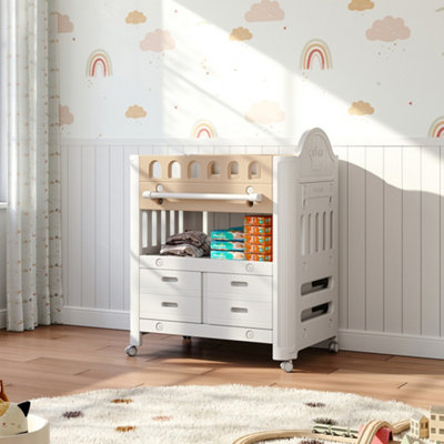 Thehotsale Mobile Baby Changing Table With 4 Drawers And 1 Storage Shelf Changing Station With Adjustable Height