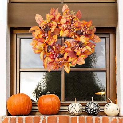 Thehotsale 50Cm Dia Round Wreath Halloween Maple Leaf Berry Wreath Artificial Wreath from B&Q