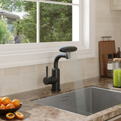 Thehotsale G1/2 Pull-Out Sprayer Retractable Kitchen Faucet With 4 Modes In Black from B&Q