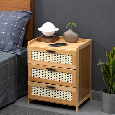 Thehotsale 3-Drawers Bedside Table Wooden Nightstand For Bedroom Natural from B&Q