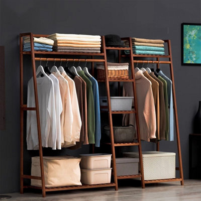 Thehotsale Trapezoid Bamboo Garment Rack With 5-Tier Storage Shelves Brown from B&Q