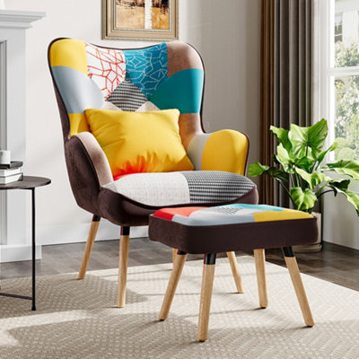 Thehotsale Multicoloured Upholstered Wingback Armchair With Footrest And Lumbar Pillow from B&Q