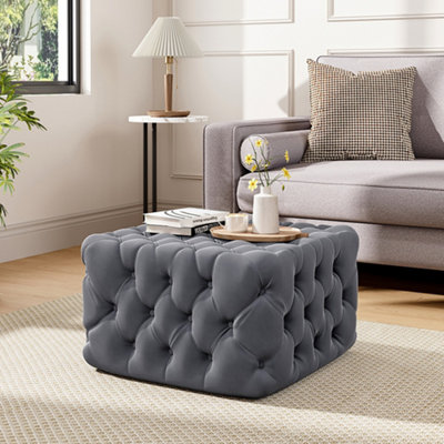 Thehotsale Tufted Velvet Square Footstool Upholstered Ottoman from B&Q