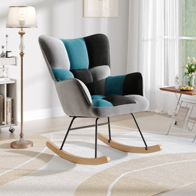 Thehotsale Tufted Linen Upholstered Glider Rocker Padded Seat Modern Rocking Chair from B&Q