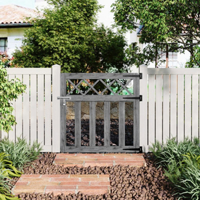 B&Q -  Grey Outdoor Cross Top Wooden Garden Gate Pedestrian Fence Yard Door With Accessory Kit,90Cm X 90Cm