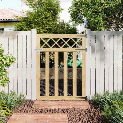 B&Q -  Wood Colour Outdoor Cross Top Wooden Garden Gate Pedestrian Fence Yard Door With Accessory Kit 120Cm X 90Cm