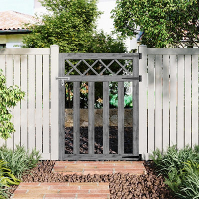 B&Q -  Grey Outdoor Cross Top Wooden Garden Gate Pedestrian Fence Yard Door With Accessory Kit,120Cm X 90Cm