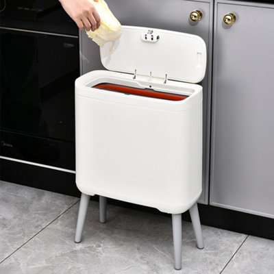 Thehotsale Ivory White Press Type Slim Rubbish Bin With Lid For Kitchen,bathroom,living Room,37X16.5X52 Cm from B&Q