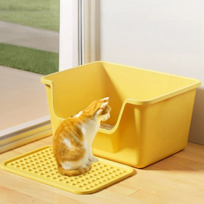 B&Q -  Yellow Pp Open Top Cat Litter Box With Cat Litter Mat And Scoop 50X37X20.5Cm