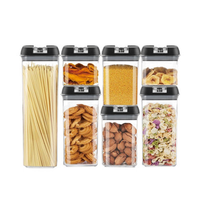 B&Q -  7Pcs Snap On Airtight Food Storage Containers With Clasp Lids In Grey