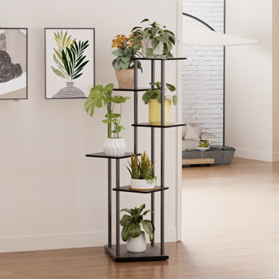 Thehotsale Black 6 Tiers Plant Stand Plant Display Tall Corner Plant Shelf Freestanding Plant Display Shelf 39X30X112Cm from B&Q