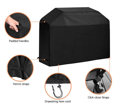 Lifeideas Black Rectangular Waterproof Garden Bbq Cover Rain Cover Grill Cover With Adjustable Straps