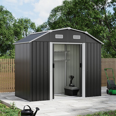 Lifeideas Charcoal Black Garden Metal Storage Tool Shed With Lockable And Curved Reinforced Roof Design