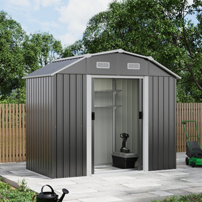 Lifeideas Grey Garden Metal Tool Shed Garden Storage Shed With Lockable And Curved Roof Design