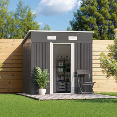 Lifeideas 6 X 4 Ft Charcoal Black Garden Storage Shed With Base Outdoor  Lockable Metal Shed With Door And Roof For Garden Tools,  Equipment