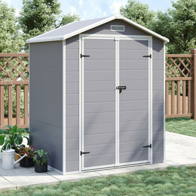 Lifeideas Grey Apex Roof Garden Metal Storage Tool Shed With Floor And Window 181Cm W X 134M D X 210Cm H