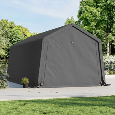 Lifeideas 10X20 Ft Dark Grey Galvanized Tube Storage Tool Shed With Zip Door