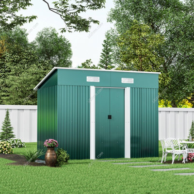 Lifeideas Garden Metal Furniture Garden Storage Shed Tool Shed With Apex Roof Lockable Door For Garden Tools, Garden Equipment, Dark Green