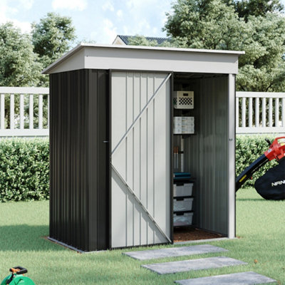 Lifeideas Black Pent Roof Garden Metal Furniture Storage Tool Shed With Lockable Door 5 X 3 Ft